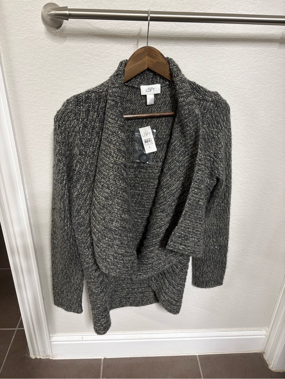 LOFT Charcoal Gray Shawl Collar Knit Cardigan